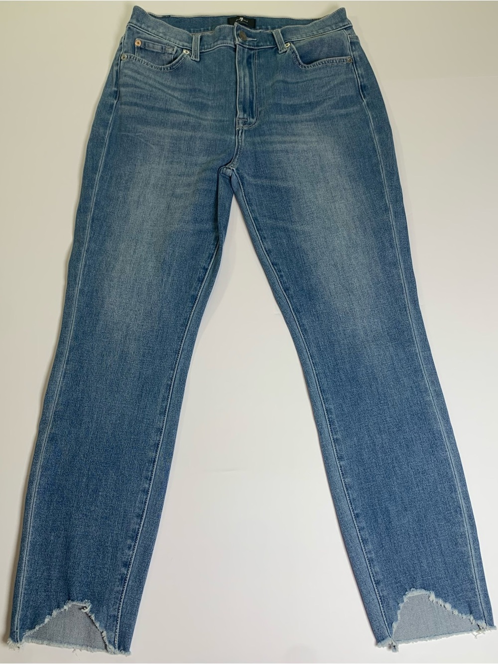 7 For All Mankind HW Ankle Skinny Jeans High Rise Raw Step Hem  Stretch Denim